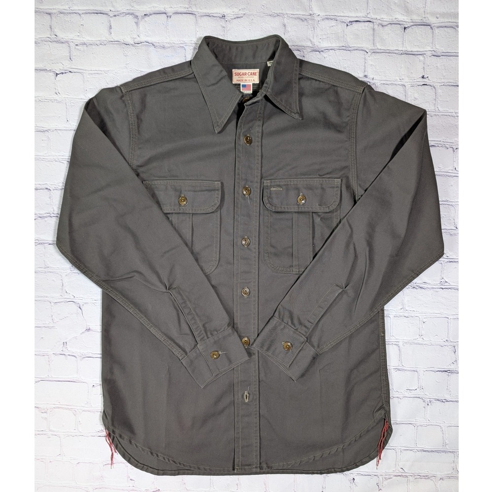 Sugar Cane Work Shirt Mens M 40 Gray Cotton Made in USA Japanese Workwear